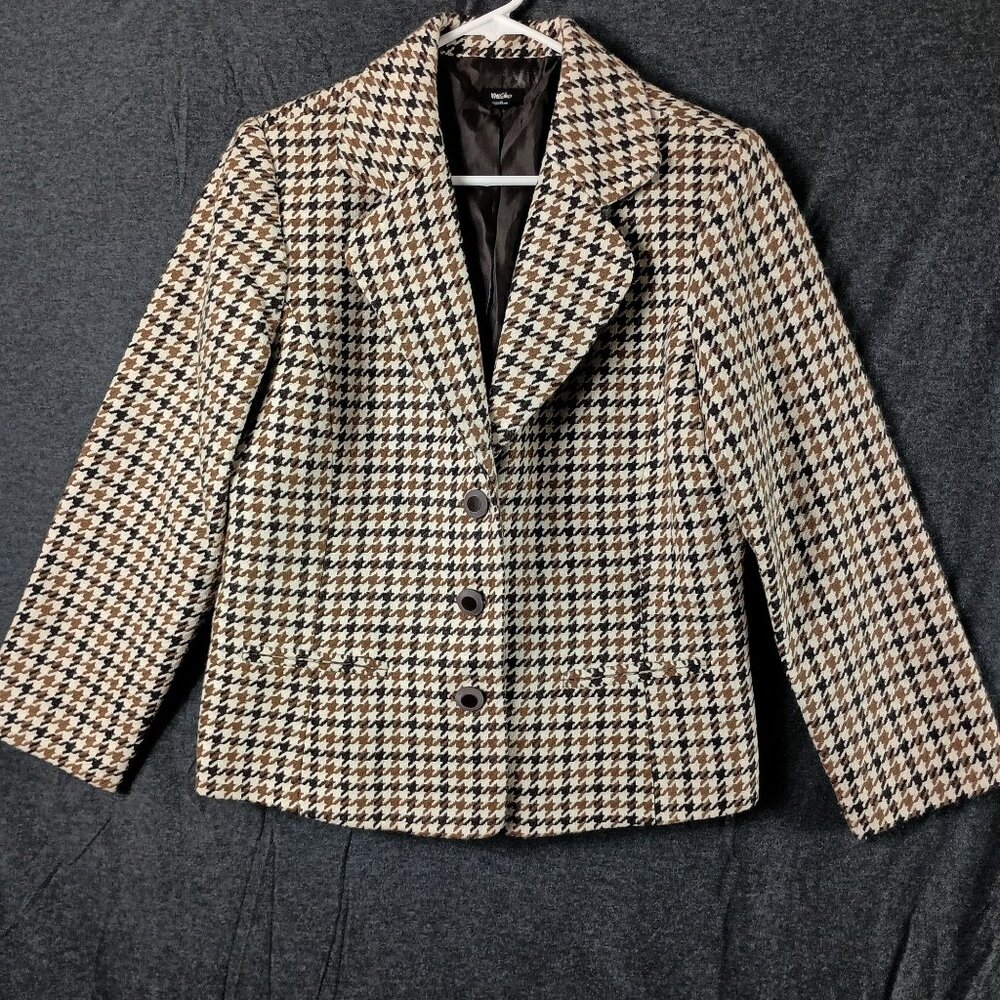 Mossimo Houndstooth Blazer Jacket Womens L Brown Classic Preppy Academia Lined